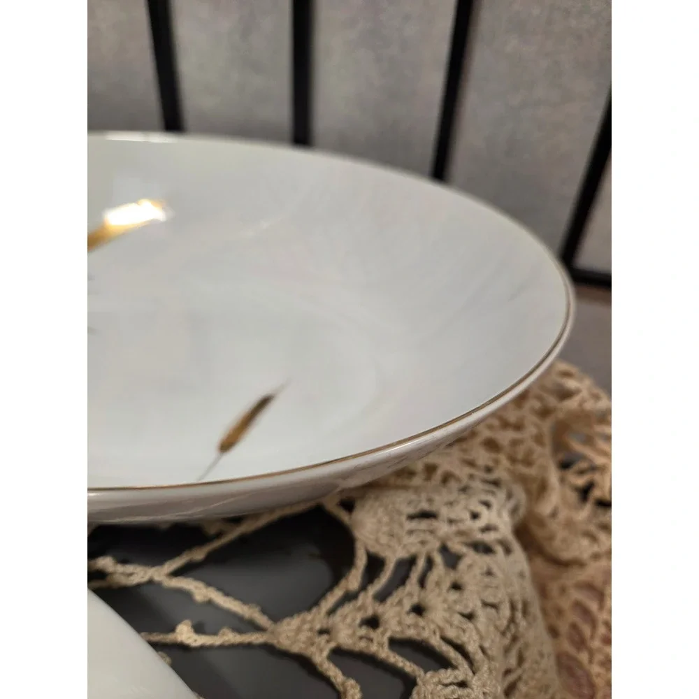 Vintage CTSI Eternal Harvest Japan Wheat Serving Set 2 Platters 1 Bowl Gold Trim